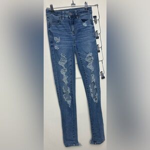 American Eagle Outfitters Blue Distressed Skinny Jeggings SZ 000 Short